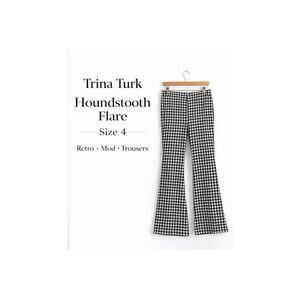 Trina Turk Houndstooth Flare Pants 4 Black White Bell Bottom Stretch